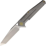 WE KNIFE CO Framelock Gray Titanium Folding Stonewashed Satin Tanto Knife