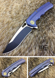 WE KNIFE Ti Blue Flipper Folding Pocket Knife Drop Pt Black Satin S35VN - 611C