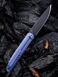 WE KNIFE 8.6" 618 Blue Titanium Sleek Bohler M390 Blackwash Folding Pocket Knife 618E