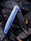 WE KNIFE 8.6" 618 Blue Titanium Sleek Bohler M390 Blackwash Folding Pocket Knife 618E
