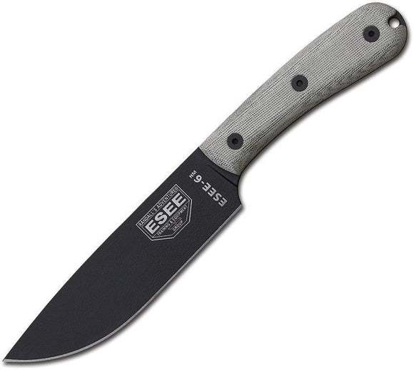 ESEE Model 6 Fixed Black Drop Pt Blade w/ Modified Green Canvas Handle Knife