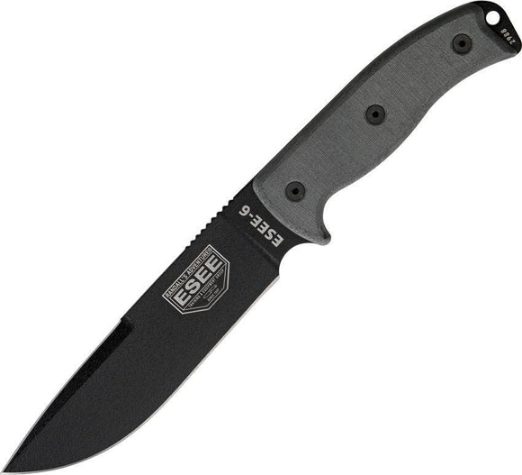 ESEE Model 6 Plain Sharpened Edge Fixed Blade Black Handle Knife
