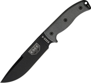 ESEE Model 6 Plain Edge Fixed Blade Black Linen Handle Knife + Brown Sheath