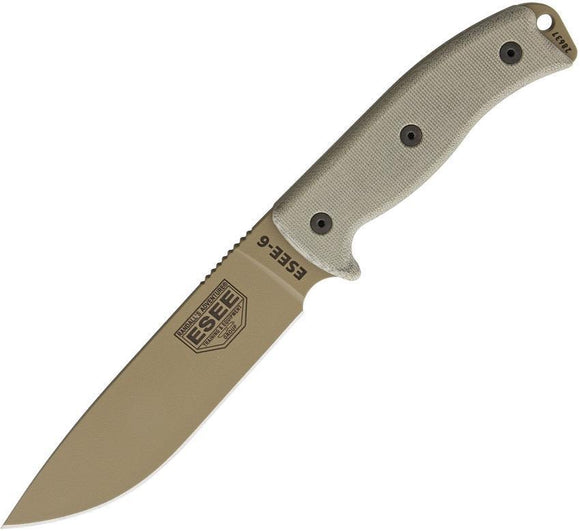 ESEE Model 6 Plain Edge Dark Earth Fixed Blade Linen Handle Knife