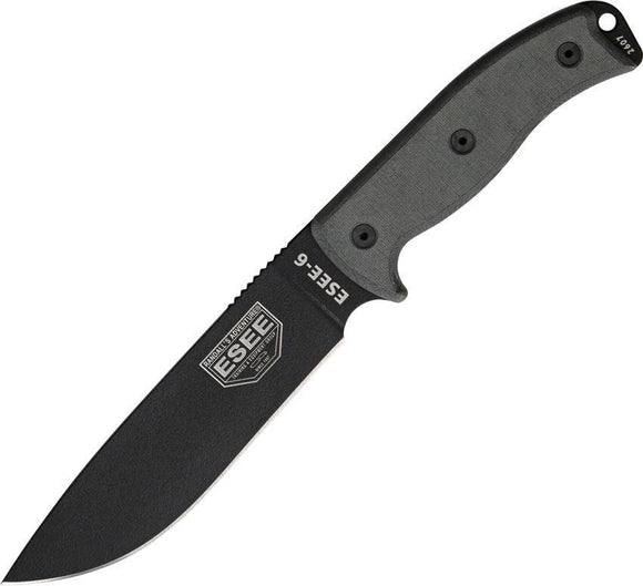 ESEE Model 6 Plain Edge Black Fixed Blade Linen Micarta Handle Knife