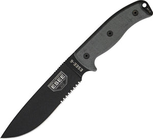 ESEE 11.75" Model 6 Part Serrated Fixed Blade Black Linen Handle Knife