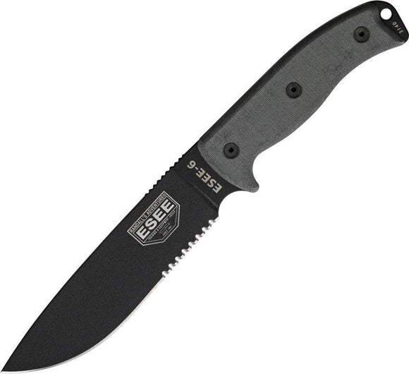 ESEE Model 6 Part Serrated Fixed Blade Black Handle Knife