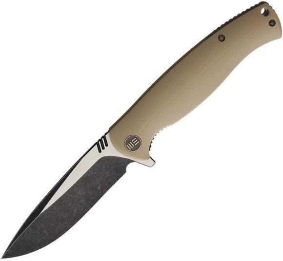 WE KNIFE Co Tan Canvas G10 Folding Pocket Knife D2 Steel Drop Point Folder