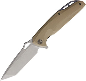 WE KNIFE 9" Tan G10 Tanto Linerlock Flipper Folding Pocket Knife SW D2 EDC