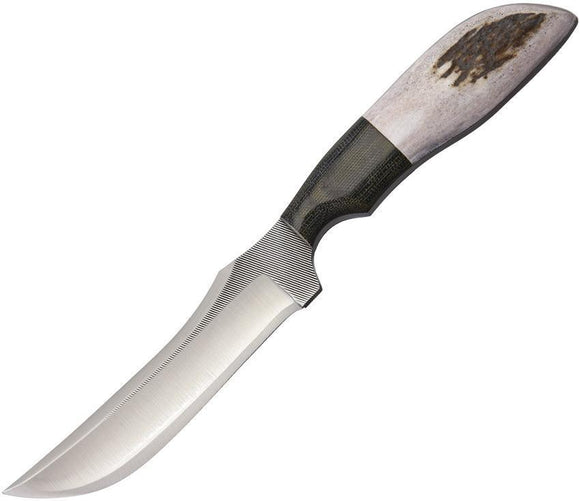 Anza Elk Stag Handle & Black Micarta Bolster Fixed Blade Knife w/ Sheath