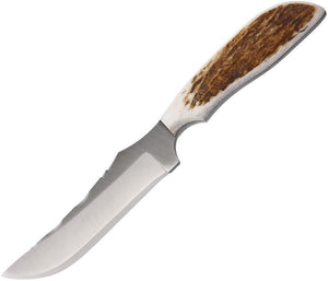 Anza Full Elk Stag Handles 8" Fixed Blade Knife w/ Leather Belt Sheath 
