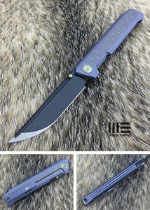 WE KNIFE Co Straight Up Blue Handle Folding Knife Black M390 EDC Framelock