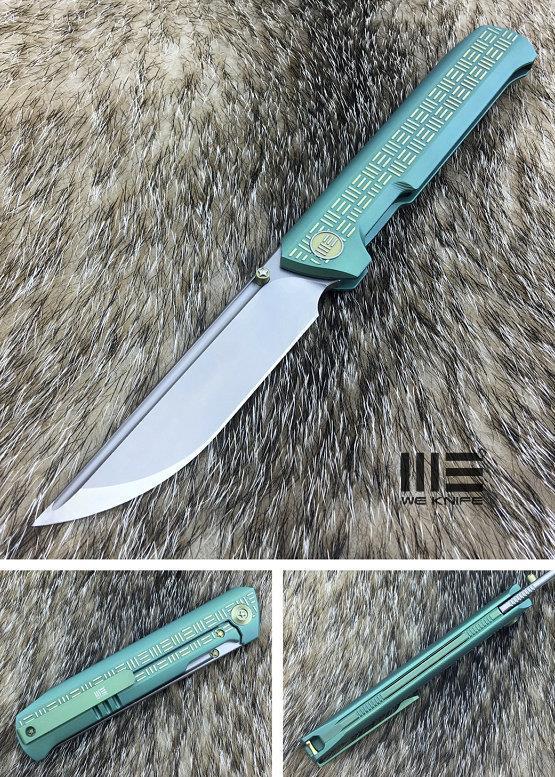 WE KNIFE Co Straight Up Green Handle Folding Knife Satin M390 EDC Framelock 710F
