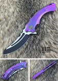 WE KNIFE CO. Sea Monster Framelock Folding Black Blade Purple Handle Knife