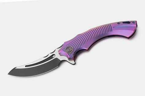 WE KNIFE CO. Sea Monster Framelock Folding Black Blade Purple Handle Knife