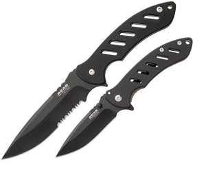 Bear Edge Brisk 2pc Piece Black Handle Folding Blade Knife Combo Set
