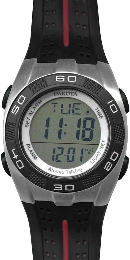 Dakota Atomic Talking Digital Wrist Watch Black Red alarm stopwatch