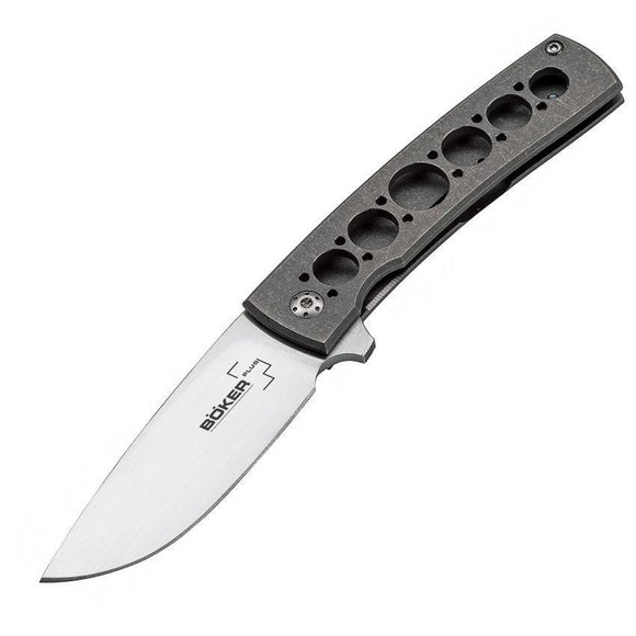 Boker Plus FR Framelock Blade Titanium Handle Gray Folding Knife - P01BO740