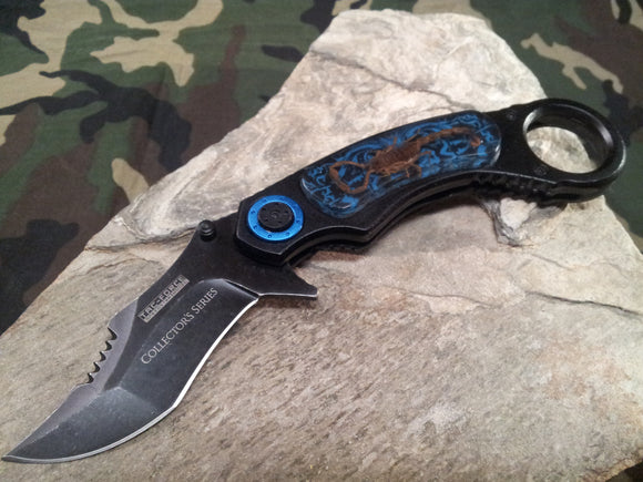 Tac Force Folding Tactical Knife Spring Assisted Karambit Blue Scorpion - 744BL