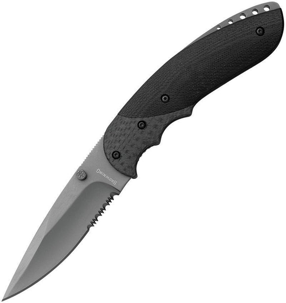 Browning Vortex Linerlock Black Handle Folding Serrated Drop Pt Blade Knife