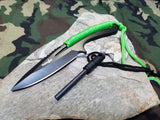 Survivor Fixed Blade Knife 8" Overall Full Tang Black Grn + Fire Starter - 767gn