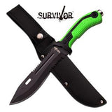 Survivor 12" Green Sawback Fixed Bowie Black Blade Knife 1/2 Serrated  -  791BG
