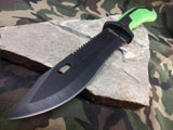 Survivor 12" Green Sawback Fixed Bowie Black Blade Knife 1/2 Serrated  -  791BG
