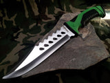 12" Green Fixed Satin Blade Bowie Knife - Sawback + Plain Edge - 792BG