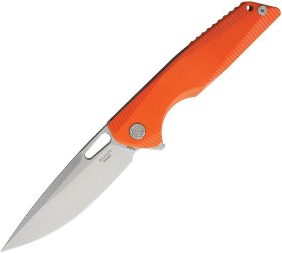 Rike Framelock Orange G10 Titanium Back Handle Stainless Folding Knife