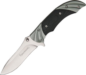 Browning Fluted Gun Metal Gray Linerlock Black Handle Folding Blade Knife
