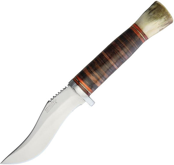 Marbles Kukri Fixed Stainless Blade Stacked Leather Handle Knife