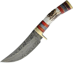 Marbles 11" Damascus Steel Hunter Stag & Pakkawood Fixed Skinner Blade Knife