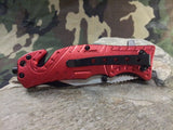 Tac Force Red Firefighter Rescue Folding Pocket Knife  W/ LED 1/2 Serrated - 835FD