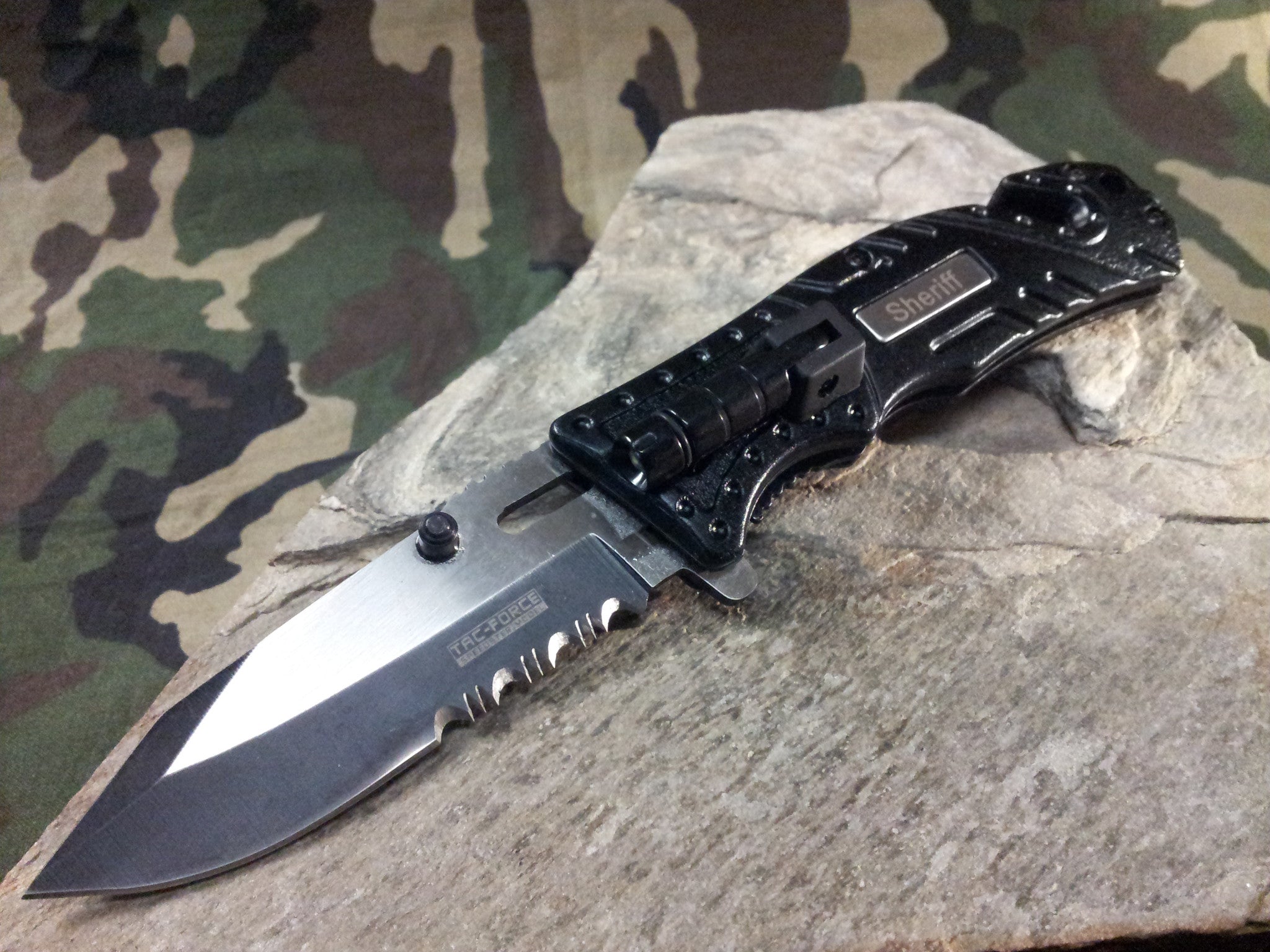 Tac Force Black Sheriff Rescue Folding Pocket Knife W/ LED 1