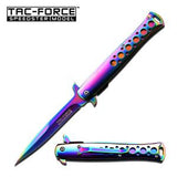 Tac Force 9" Folding Pocket Knife Mirror Rainbow Color Flipper A/O - 884RB