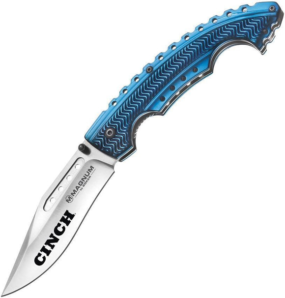 Boker Cinch Blue Titanium Handle Bowie Folding Clip Pt Blade Knife