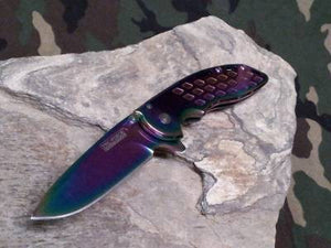 Tac Force Folding Pocket Knife Assisted Open Rainbow Titanium 3.75" - 863RB