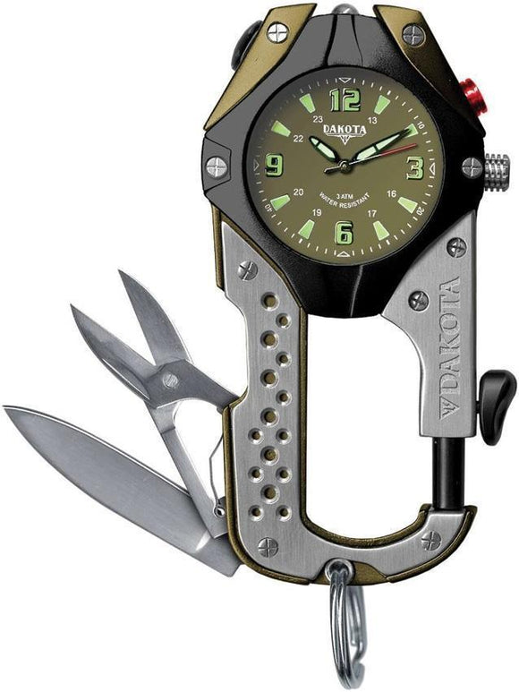 Dakota Knife Hiking Clip Watch Stainless Black Olive Green 100ft Water Resistant