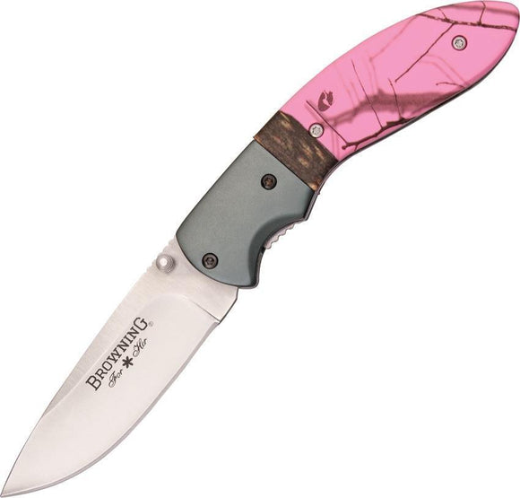 Browning For Her Folder Linerlock Pink Mossy Oak Camo Folding Blade Knife