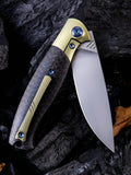 WE Knife Co. Deacon Framelock M390 Gold Titanium/CF Folding Pocket Knife Clip 