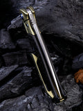 WE Knife Co. Deacon Framelock M390 Gold Titanium/CF Folding Pocket Knife 