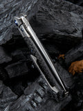 WE Knife Co. Deacon Framelock M390 Gray Titanium/CF Folding Pocket Knife Closed