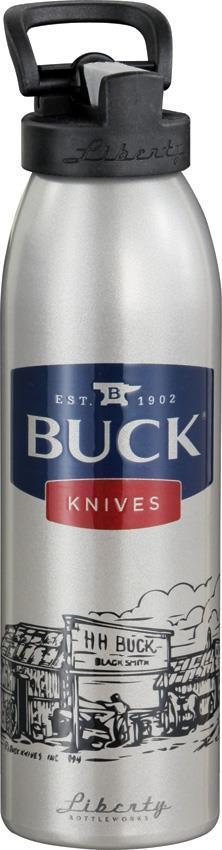 BUCK Knives Logo & Artwork Silver Aluminum BLK Lid 24 fl oz. Water Bottle