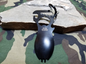 MTech Spork Camping Tool Survival Stainless Black 4" w/ Carabiner Keyring - 958bk