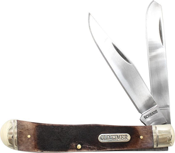 SCHRADE Old Timer Brown Trapper Folding Pocket 9Cr18MoV Multi Blades Knife