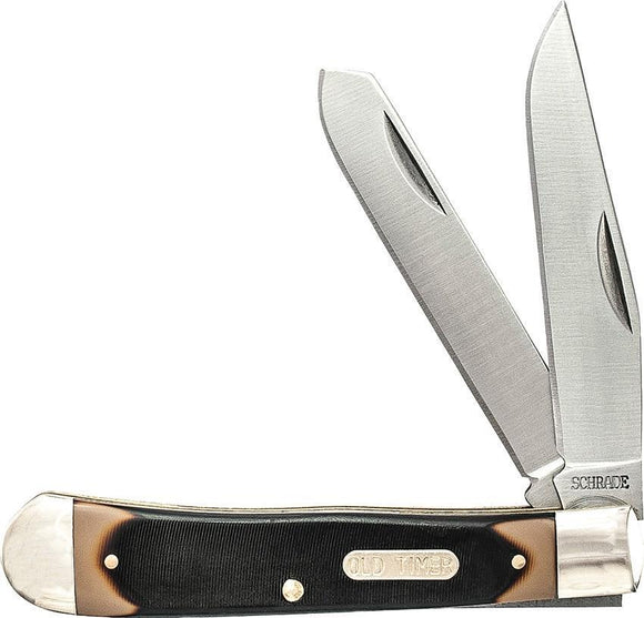 SCHRADE Old Timer Gunstock Brown Trapper Folding Pocket KNIFE Multi Blade