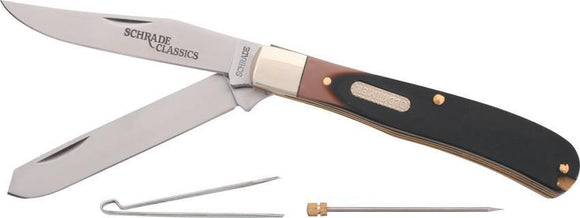Schrade Bearhead Trapper Stianless Folding Blade Sawcut Delrin Handle Knife