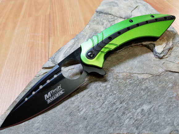 Mtech A/O Green and Black Tactical Folding Knife with Finger Hole - A901GN