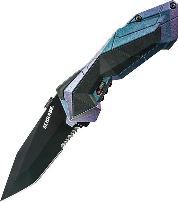 Schrade Linerlock A/O Black Folding Serrated Blade Chameleon Handle Knife