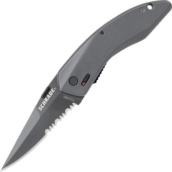 SCHRADE MAGIC Gray Mini Landshark A/O Assist Serrated Folding Blade Pocket Knife
